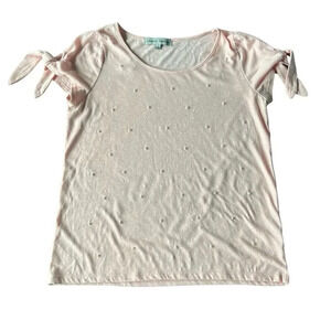 Small Pink Short‎ Sleeve with White Beads Shirt Top